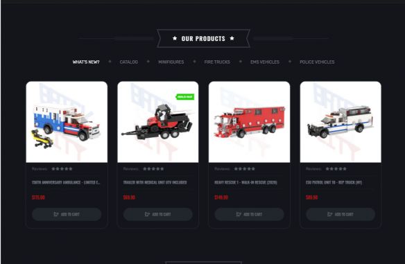 Website introduce and sells Lego fire trucks